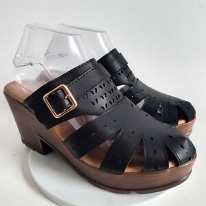 New Clogs Sandals Size 10 Platform Mules Block Heels Vegan Black Strappy Buckle